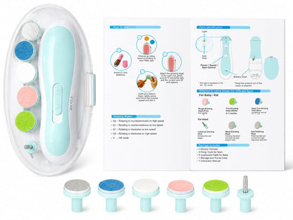 Electric Baby Nail Trimmer for Newborns Toddlers Infants | 6 Grinding Heads LED Light Ultra Quiet Motor | USB Rechargeable Safe Baby Nail File Kit | Prevents Cuts Scratches | White