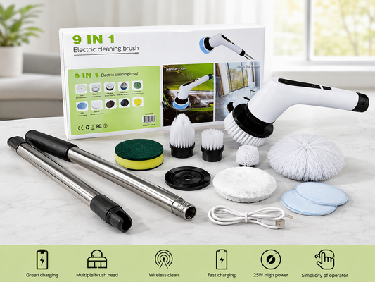 Electric Spin Scrubber 9-in-1 | Cordless Rechargeable Power Scrubber with Adjustable Long Handle | Bathroom Cleaner Brush for Floor, Tiles, Kitchen, Grout, Wall, Window & Car Cleaning