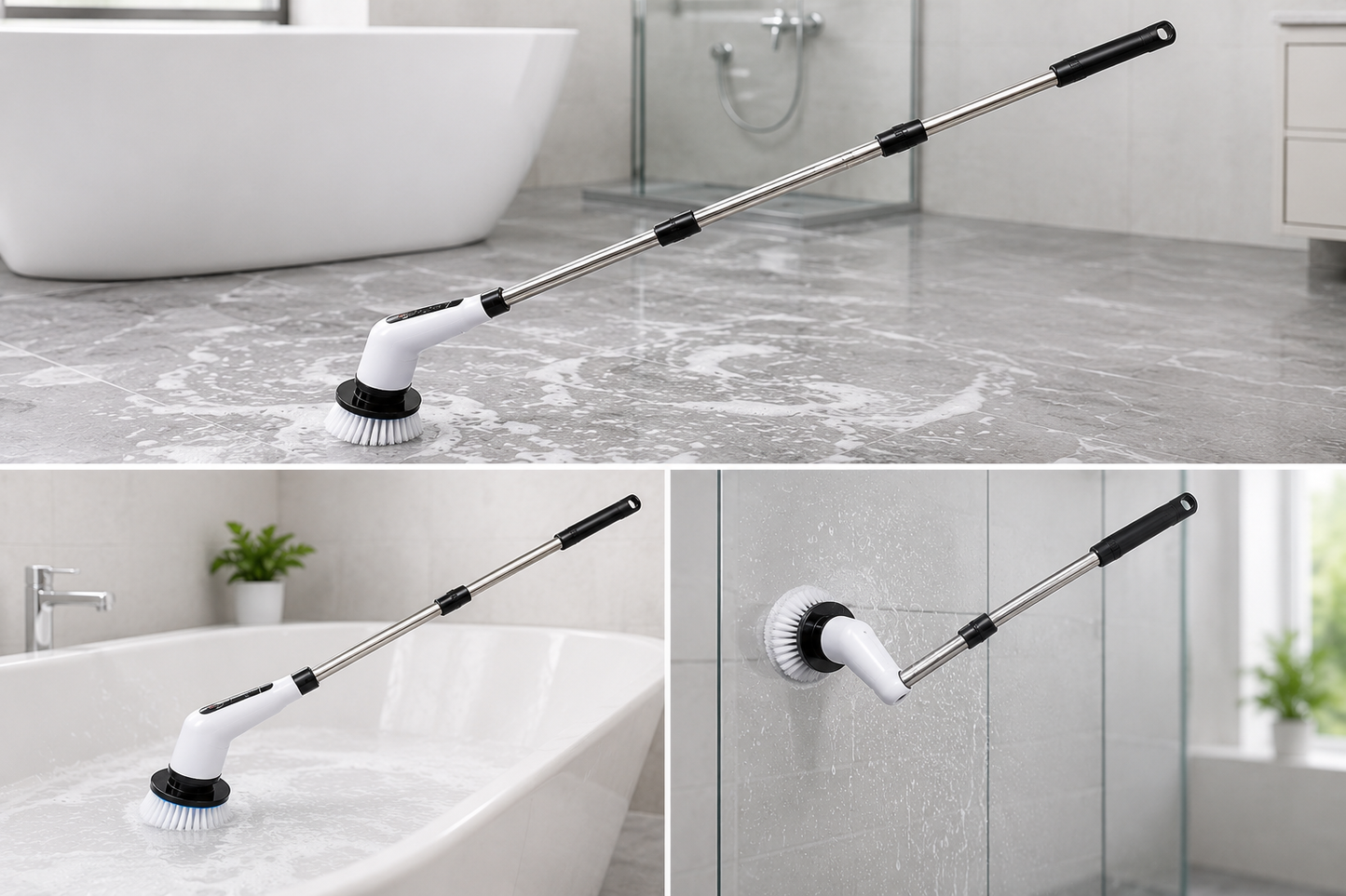 Electric Spin Scrubber 9-in-1 | Cordless Rechargeable Power Scrubber with Adjustable Long Handle | Bathroom Cleaner Brush for Floor, Tiles, Kitchen, Grout, Wall, Window & Car Cleaning