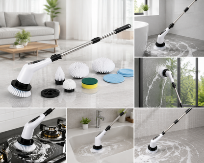 Electric Spin Scrubber 9-in-1 | Cordless Rechargeable Power Scrubber with Adjustable Long Handle | Bathroom Cleaner Brush for Floor, Tiles, Kitchen, Grout, Wall, Window & Car Cleaning