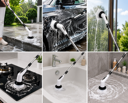 Electric Spin Scrubber 9-in-1 | Cordless Rechargeable Power Scrubber with Adjustable Long Handle | Bathroom Cleaner Brush for Floor, Tiles, Kitchen, Grout, Wall, Window & Car Cleaning