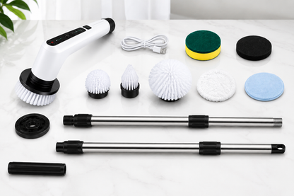 Electric Spin Scrubber 9-in-1 | Cordless Rechargeable Power Scrubber with Adjustable Long Handle | Bathroom Cleaner Brush for Floor, Tiles, Kitchen, Grout, Wall, Window & Car Cleaning