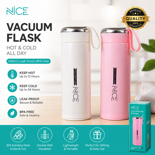 Vacuum Insulated Glass Water Bottle 400ml (Pack of 2) | Stainless Steel Flask | Leak Proof | Keeps Hot & Cold 24 Hours | Pink