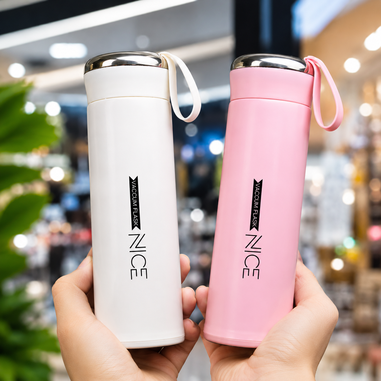 Vacuum Insulated Glass Water Bottle 400ml (Pack of 2) | Stainless Steel Flask | Leak Proof | Keeps Hot & Cold 24 Hours | Pink