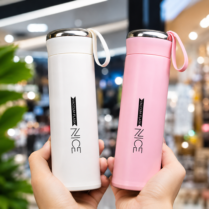 Vacuum Insulated Glass Water Bottle 400ml (Pack of 2) | Stainless Steel Flask | Leak Proof | Keeps Hot & Cold 24 Hours | Pink