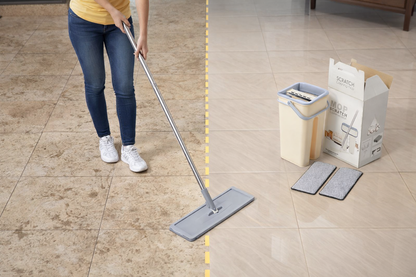 Flat Mop and Bucket Set with 360° Rotating  Head | Self-Wringing Hands-Free System |  2 Reusable Microfiber Pads | Wet & Dry  Floor Cleaning | For Home, Kitchen,  Bathroom & Office