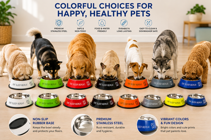 Stainless Steel Dog Bowl 900ML |  Non-Slip Rubber Base | Rust Resistant |  Food & Water Feeding Bowl for Dogs &  Puppies | Multi Color | Pack of 1