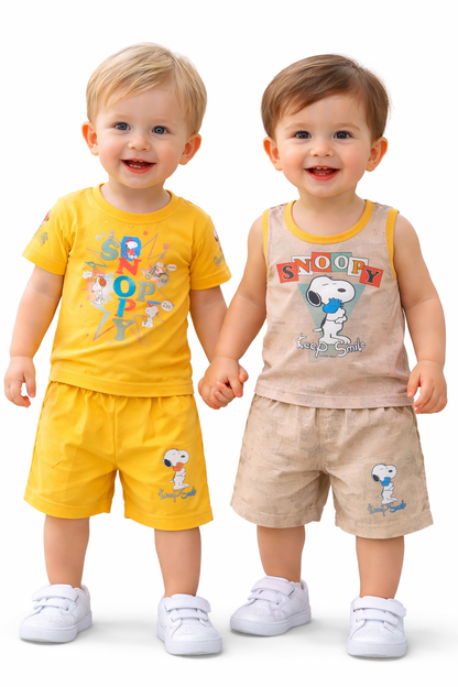 Cute Cartoon Print Baby Boy T-Shirt & Shorts Set –  6 to 24 Months |  3 Variants |