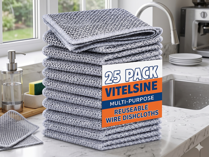 Wire Dishcloths for Kitchen Cleaning (Pack of 25) | Reusable Stainless Steel Wire Mesh Cleaning Cloth | Non-Scratch Scrubber for Dishes, Pots, Pans, Sinks & Cooktops
