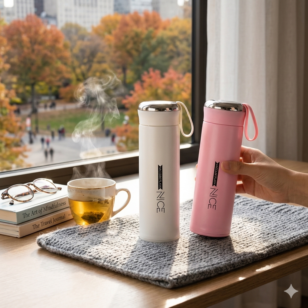 Vacuum Insulated Glass Water Bottle 400ml (Pack of 2) | Stainless Steel Flask | Leak Proof | Keeps Hot & Cold 24 Hours | Pink