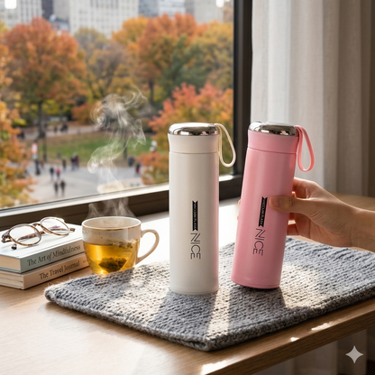 Vacuum Insulated Glass Water Bottle 400ml (Pack of 2) | Stainless Steel Flask | Leak Proof | Keeps Hot & Cold 24 Hours | Pink