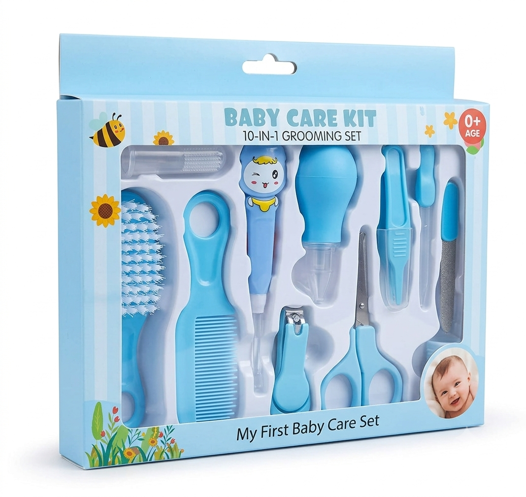 10 in 1 Baby Care Kit | Complete Newborn  Grooming Set with Nail Clipper, Nasal  Aspirator, Ear Spoon, Hair Brush, Comb,  Scissors & More | 100% Safe & Non-Toxic  (0+ Months)