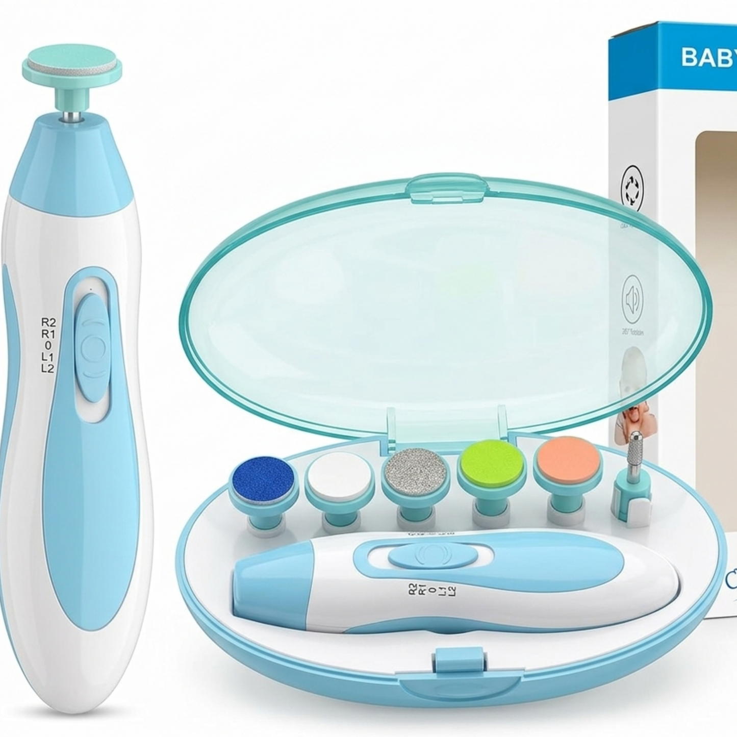 Electric Baby Nail Trimmer for Newborns Toddlers Infants | 6 Grinding Heads LED Light Ultra Quiet Motor | USB Rechargeable Safe Baby Nail File Kit | Prevents Cuts Scratches | White