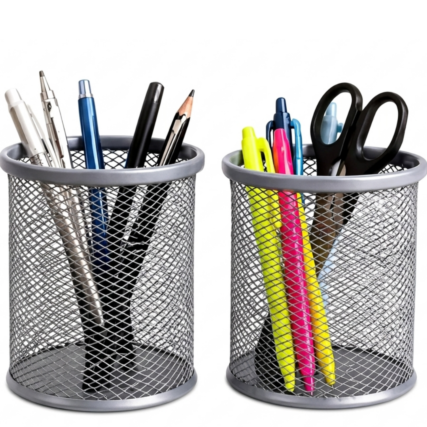 Metal Mesh Desk Organizer Pen Holder |  Pack of 2 | Pencil Stand for Office,  Study Table & Home | Wire Mesh  Stationery Holder | Multipurpose  Organizer | Silver