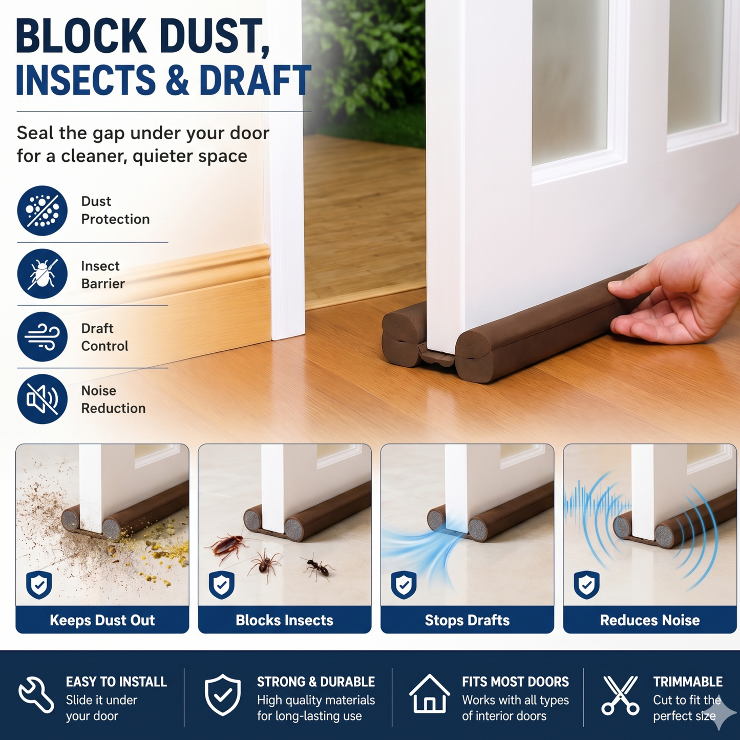 Door Draft Stopper 42 Inch | Pack of 6 |  Double-Sided Under Door Seal Guard |  Blocks Dust, Insects, Noise & Cold Air |  Cut-to-Fit Energy Saving Door Bottom  Seal | Brown