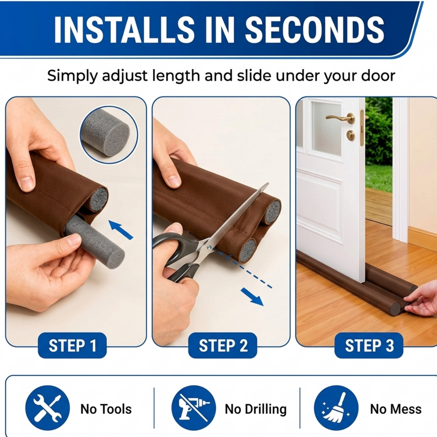 Door Draft Stopper 42 Inch | Pack of 6 |  Double-Sided Under Door Seal Guard |  Blocks Dust, Insects, Noise & Cold Air |  Cut-to-Fit Energy Saving Door Bottom  Seal | Brown