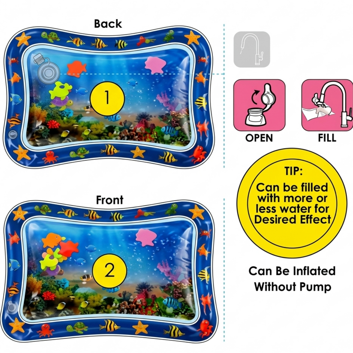 Inflatable Baby Water Play Mat for Tummy Time | Leak-Proof Sensory Activity Mat for Infants & Toddlers (3-12 Months) | Portable & Durable