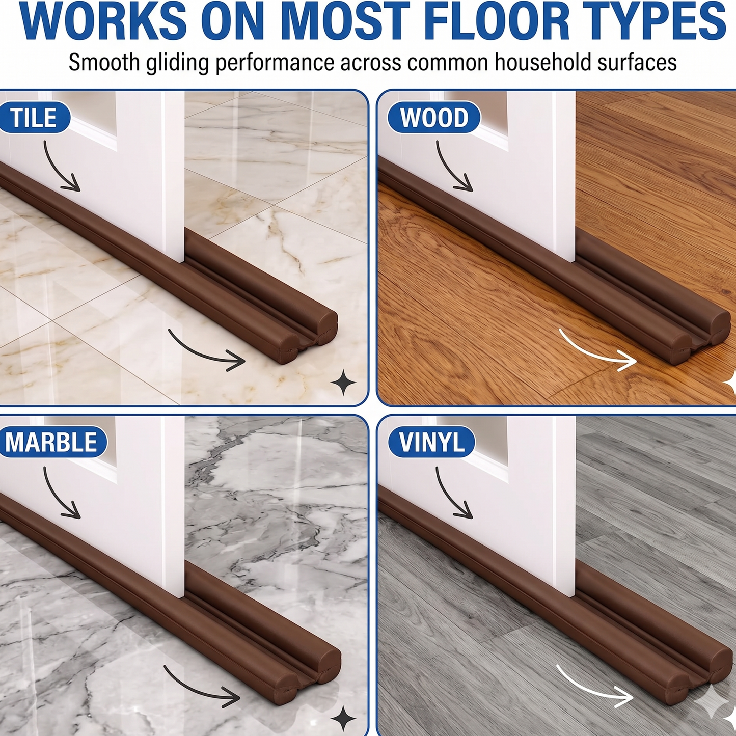 Door Draft Stopper 42 Inch | Pack of 6 |  Double-Sided Under Door Seal Guard |  Blocks Dust, Insects, Noise & Cold Air |  Cut-to-Fit Energy Saving Door Bottom  Seal | Brown