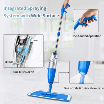 Spray Mop for Floor Cleaning with Refillable Water Tank | Washable Microfiber Pad | Stainless Steel Handle | 360° Rotating Head | Wet & Dry Mop for Tile, Marble, Wood & Laminate Floors