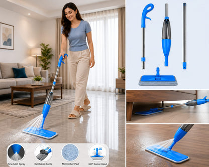 Spray Mop for Floor Cleaning with Refillable Water Tank | Washable Microfiber Pad | Stainless Steel Handle | 360° Rotating Head | Wet & Dry Mop for Tile, Marble, Wood & Laminate Floors