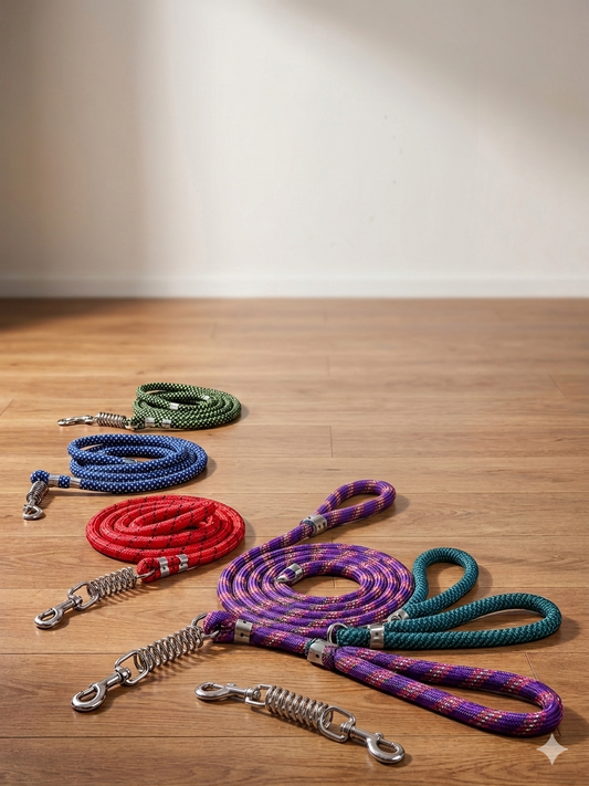 Heavy Duty Dog Leash with Shock Absorbing Spring | 360° Tangle-Free Metal Hook | Strong Nylon Training Leash for Large Dogs | 1.5 Meter