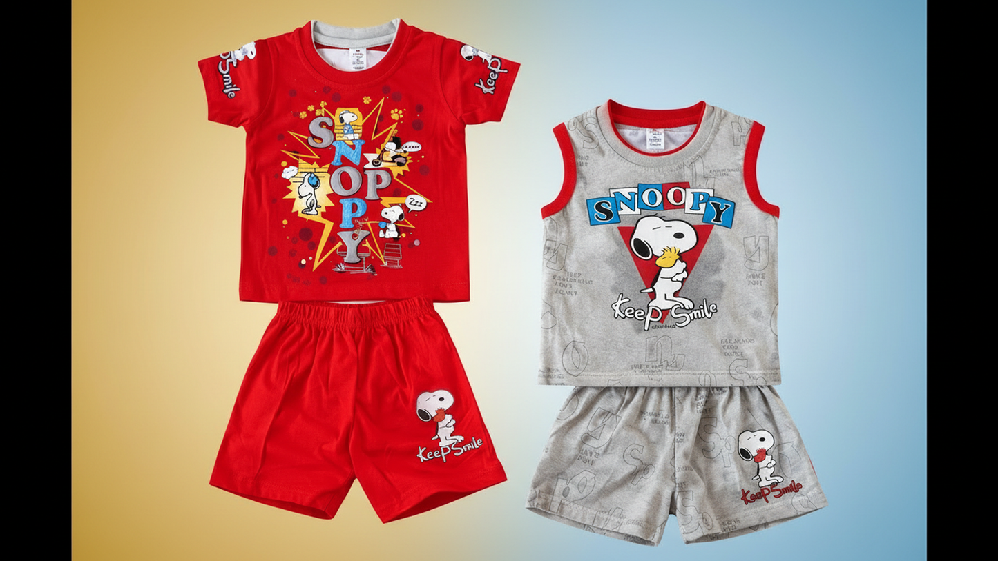 Cute Cartoon Print Baby Boy T-Shirt & Shorts Set –  6 to 24 Months |  3 Variants |
