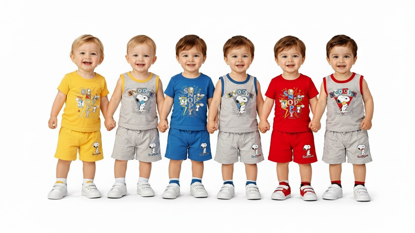 Cute Cartoon Print Baby Boy T-Shirt & Shorts Set –  6 to 24 Months |  3 Variants |
