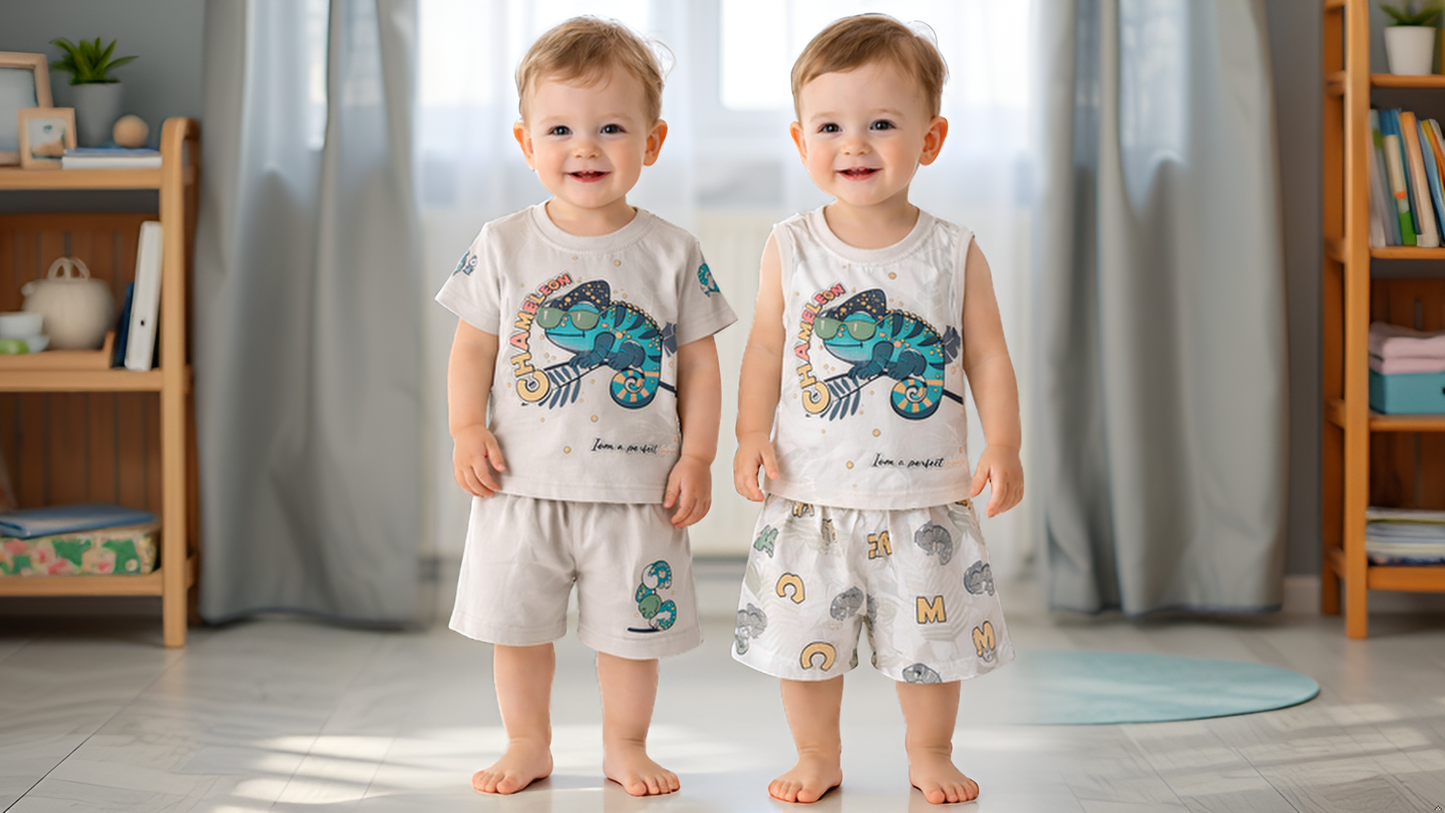 Cute Chameleon Print Baby Boy & Girl Clothing Set –  6 to 24 Months | T-Shirt & Shorts |   3 Variants
