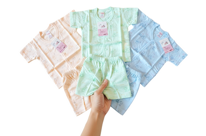 Soft Cotton Baby Dress Set Pack of 3 |   age  0 to 3 Months  | Top & Shorts | Peach, Green & Blue | Newborn Outfit