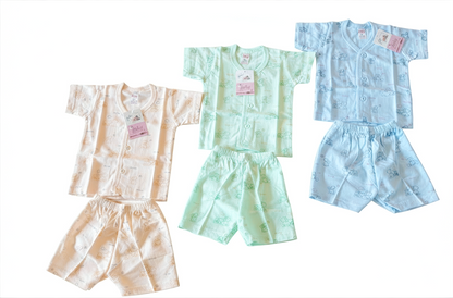 Soft Cotton Baby Dress Set Pack of 3 |   age  0 to 3 Months  | Top & Shorts | Peach, Green & Blue | Newborn Outfit