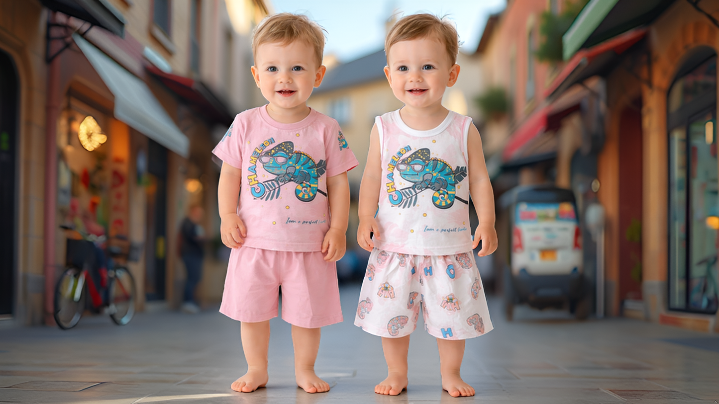 Cute Chameleon Print Baby Boy & Girl Clothing Set –  6 to 24 Months | T-Shirt & Shorts |   3 Variants
