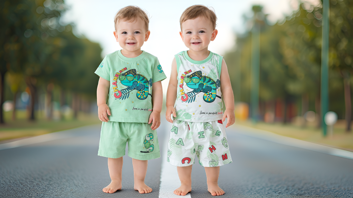 Cute Chameleon Print Baby Boy & Girl Clothing Set –  6 to 24 Months | T-Shirt & Shorts |   3 Variants