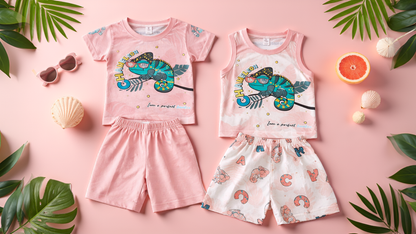 Cute Chameleon Print Baby Boy & Girl Clothing Set –  6 to 24 Months | T-Shirt & Shorts |   3 Variants