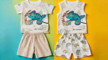 Cute Chameleon Print Baby Boy & Girl Clothing Set –  6 to 24 Months | T-Shirt & Shorts |   3 Variants