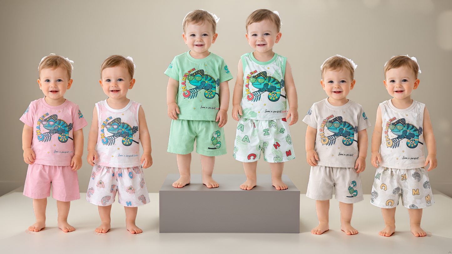 Cute Chameleon Print Baby Boy & Girl Clothing Set –  6 to 24 Months | T-Shirt & Shorts |   3 Variants