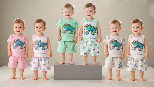 Cute Chameleon Print Baby Boy & Girl Clothing Set –  6 to 24 Months | T-Shirt & Shorts |   3 Variants