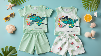 Cute Chameleon Print Baby Boy & Girl Clothing Set –  6 to 24 Months | T-Shirt & Shorts |   3 Variants