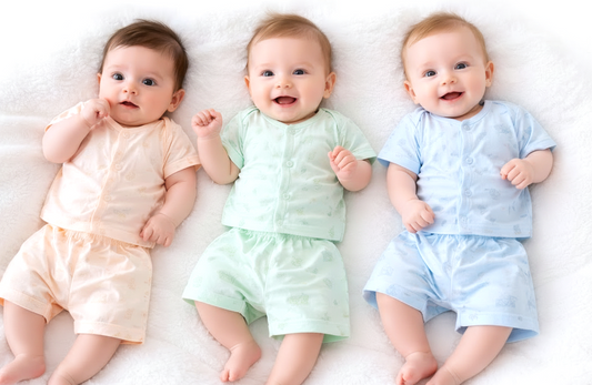Soft Cotton Baby Dress Set Pack of 3 |   age  0 to 3 Months  | Top & Shorts | Peach, Green & Blue | Newborn Outfit