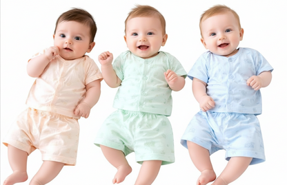 Soft Cotton Baby Dress Set Pack of 3 |   age  0 to 3 Months  | Top & Shorts | Peach, Green & Blue | Newborn Outfit